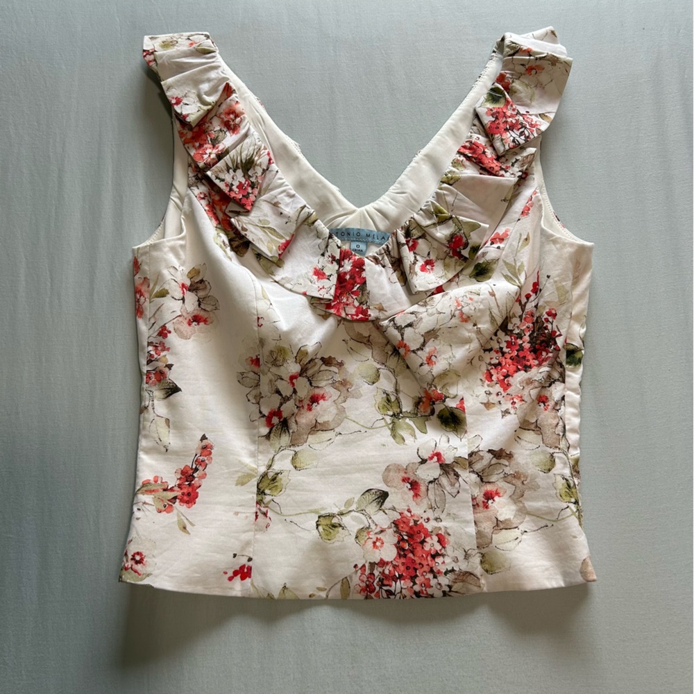 NWOT Antonio Melani Cotton Floral Ruffle Cropped Top
